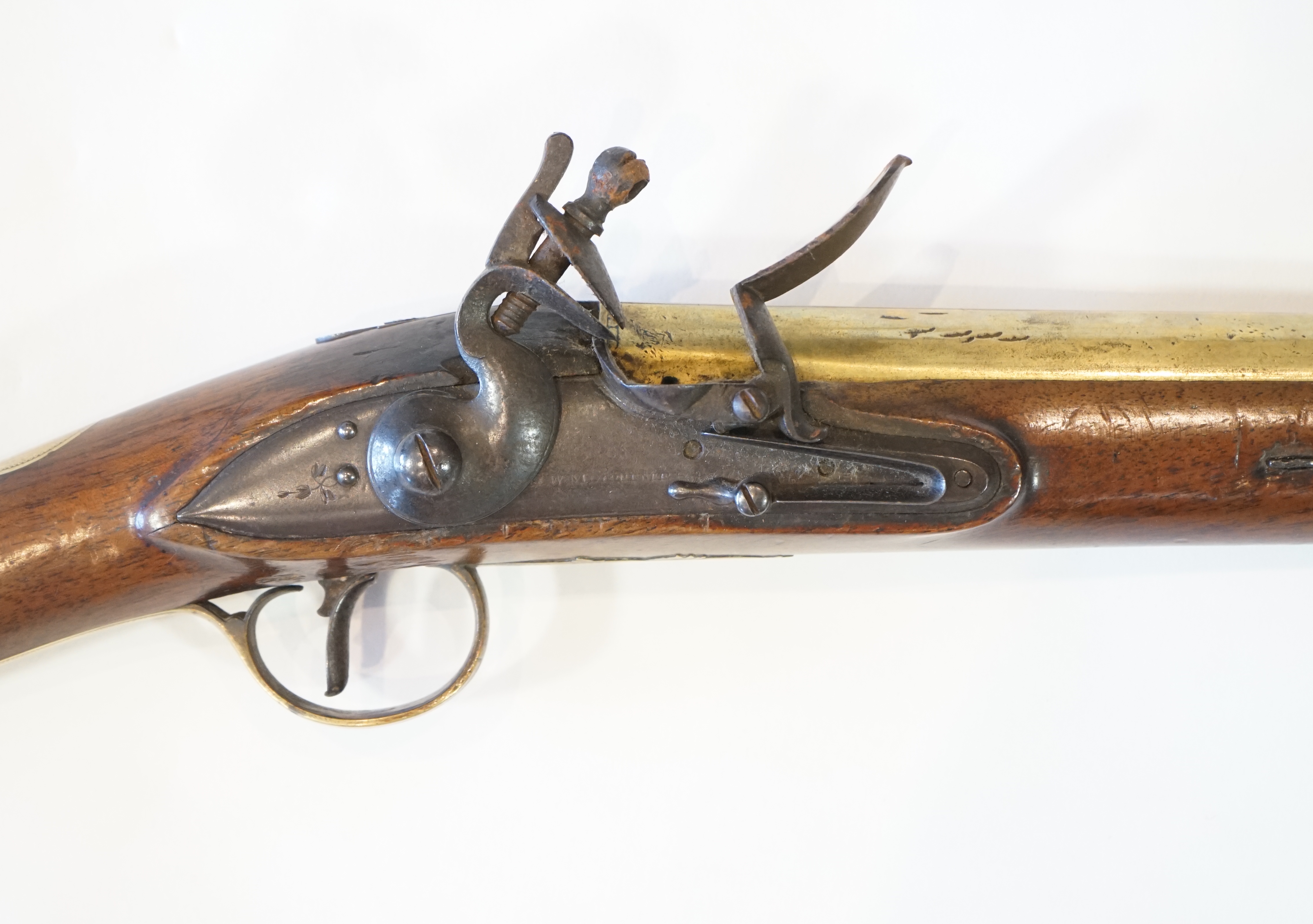 An English brass barrel flintlock blunderbuss by H W Mortimer, late 18th century